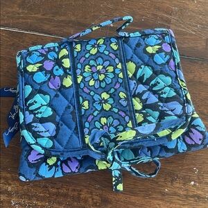 Vera Bradley Indigo Pop Blue and Green Quilted Travel Toiletry Bag